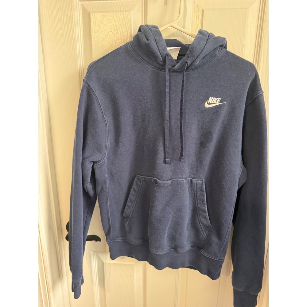 Nike Navy Blue Fleece Pullover Hoodie XS Embroidered Swoosh